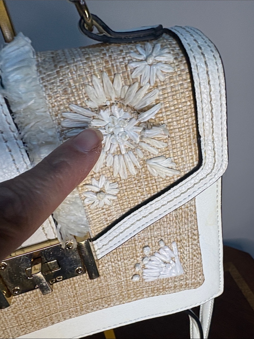 Aldo White & Natural Floral Embroidered Top-Handle Satchel - Picture 3 of 8